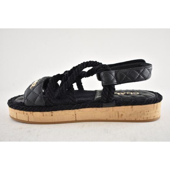 Chanel REV Black Gold Cord Rope CC Quilted Mule Ankle Strap Dad Sandal Flat 36 - Picture 11 of 14